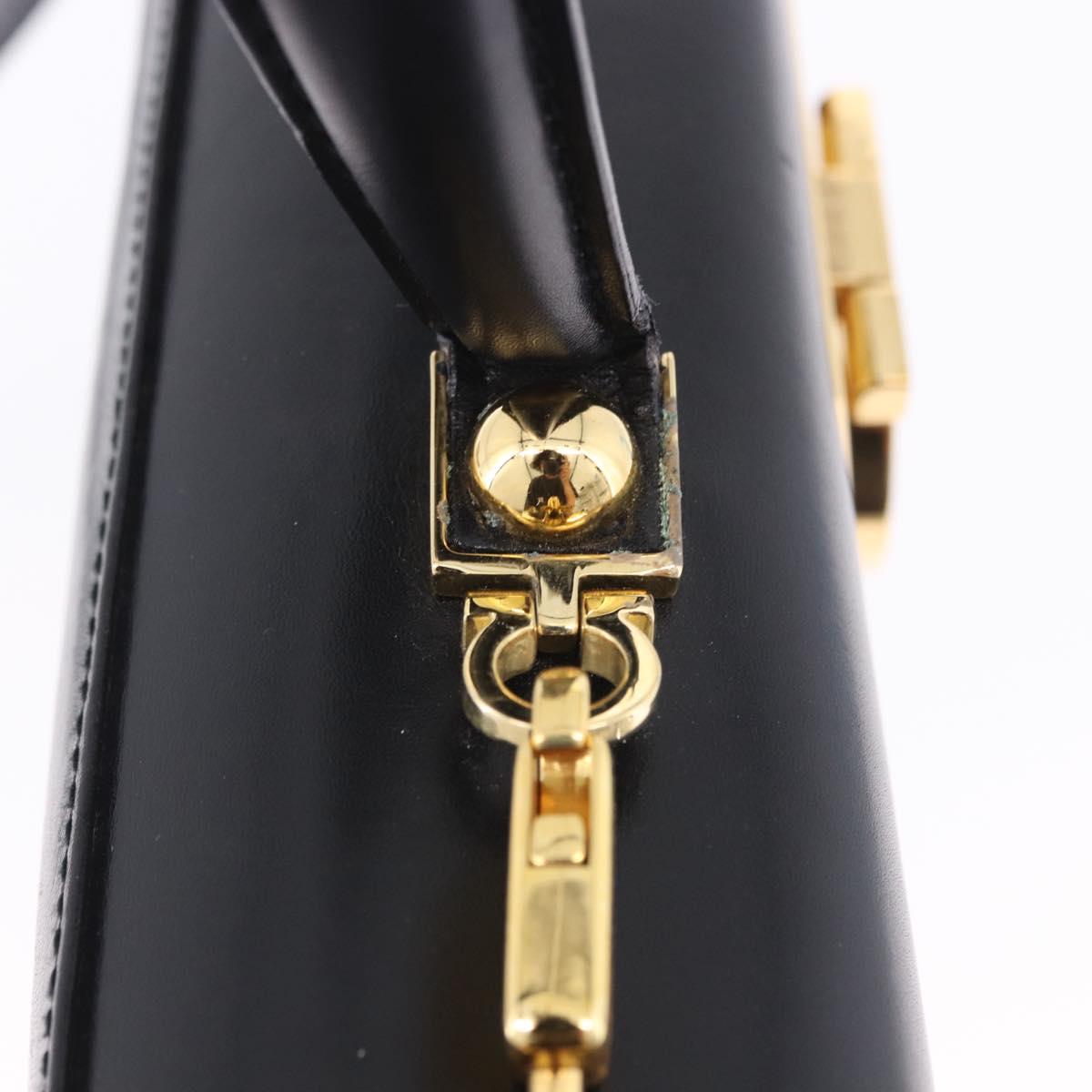 Salvatore Ferragamo Gancini Hand Bag Leather 2way Black Gold Auth 205092V