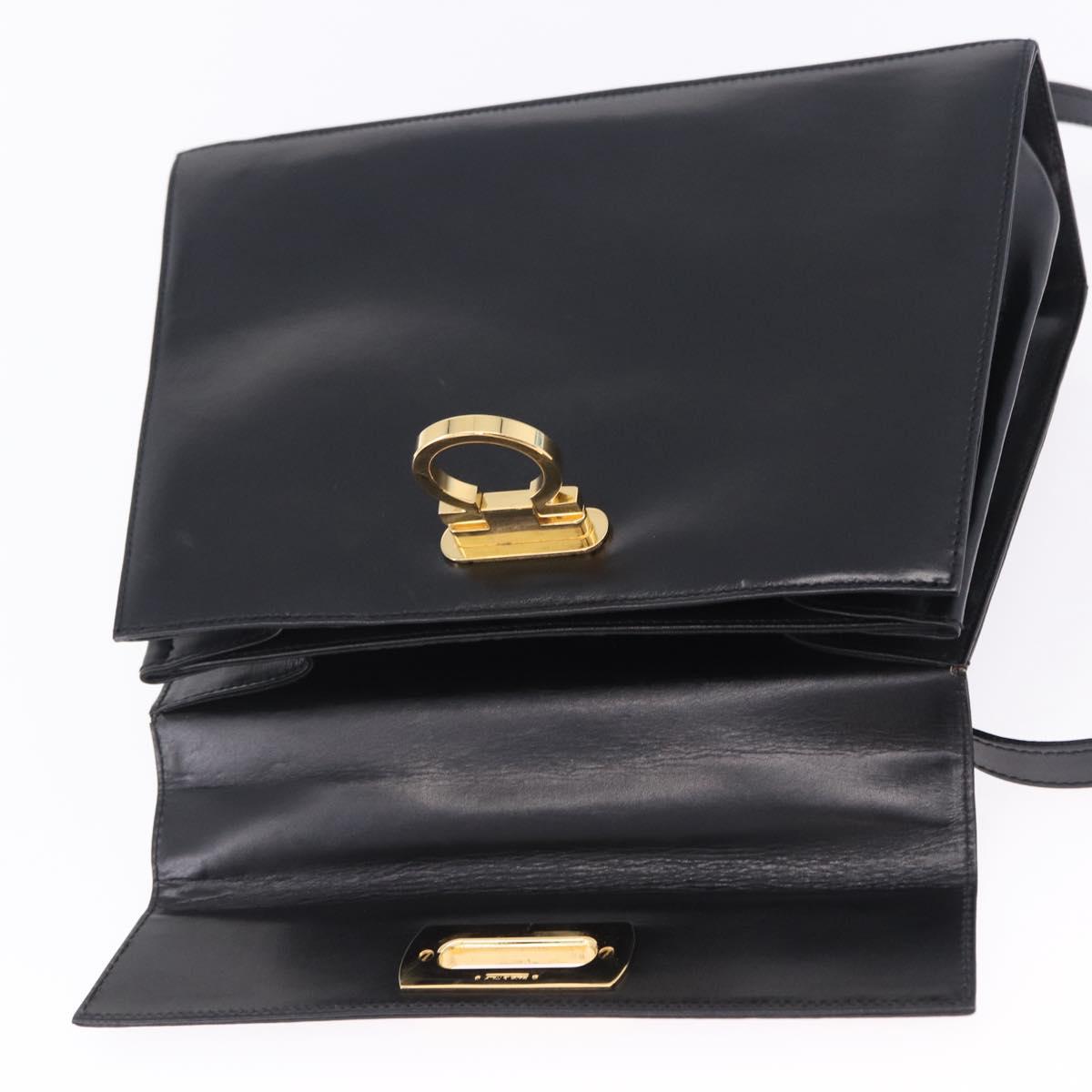 Salvatore Ferragamo Gancini Hand Bag Leather 2way Black Gold Auth 205092V