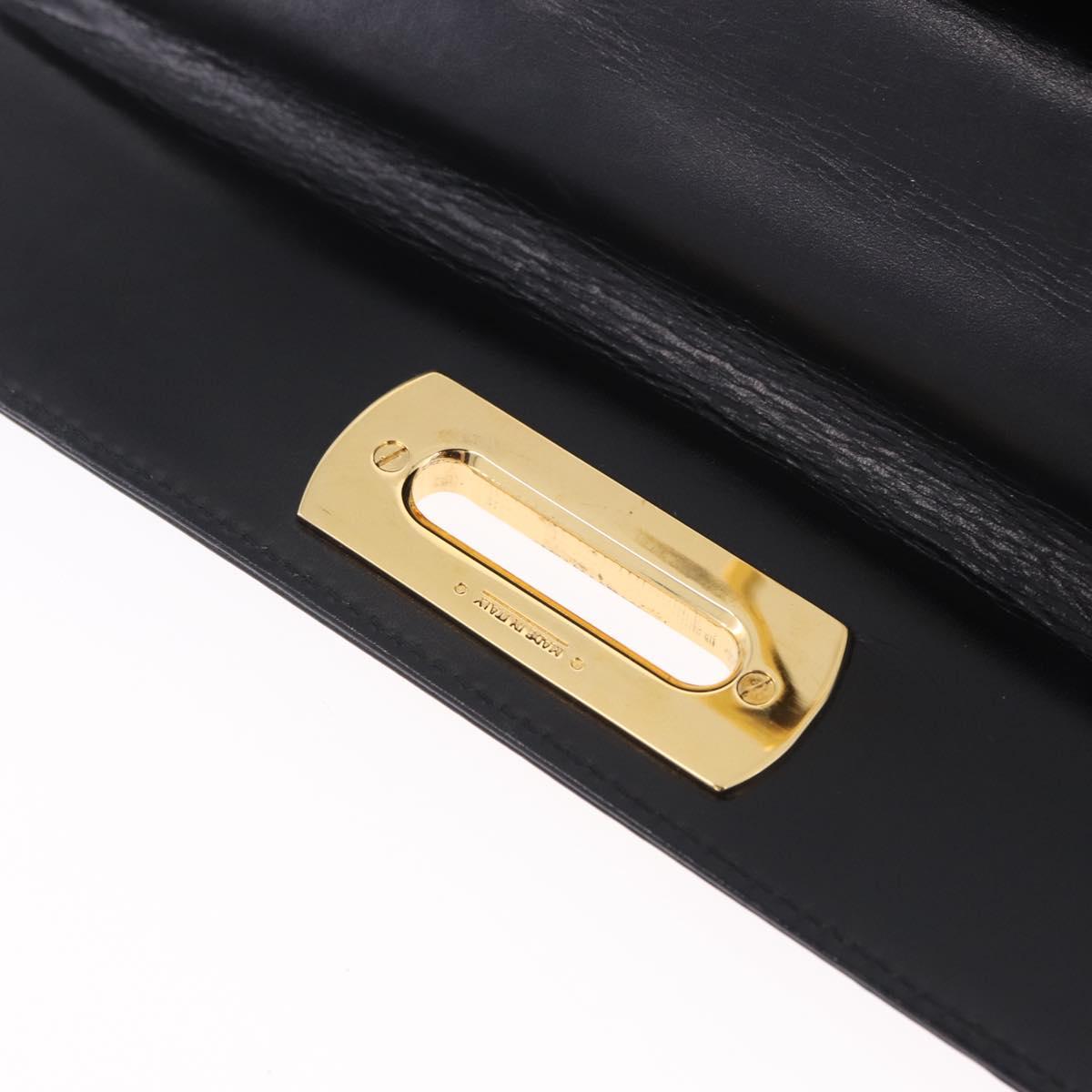 Salvatore Ferragamo Gancini Hand Bag Leather 2way Black Gold Auth 205092V