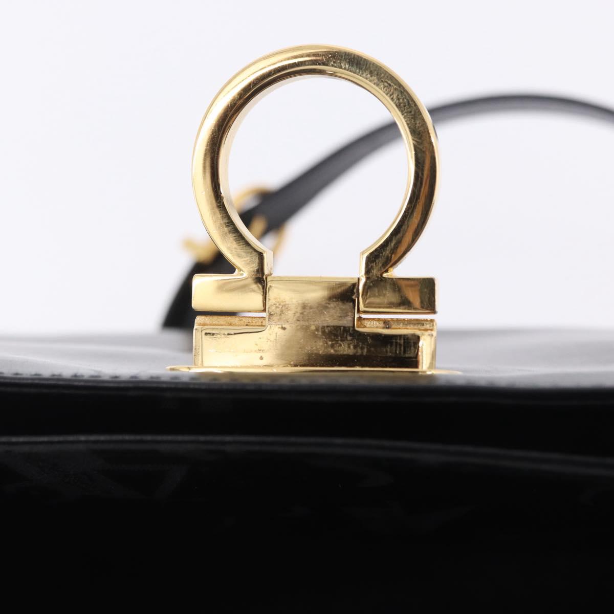 Salvatore Ferragamo Gancini Hand Bag Leather 2way Black Gold Auth 205092V