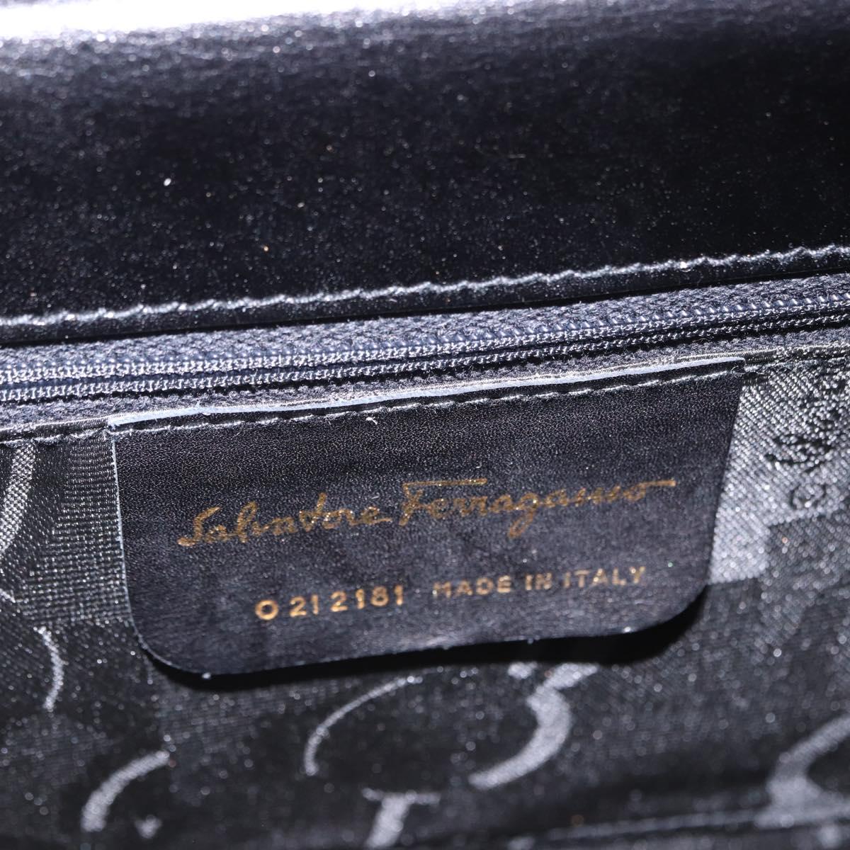 Salvatore Ferragamo Gancini Hand Bag Leather 2way Black Gold Auth 205092V