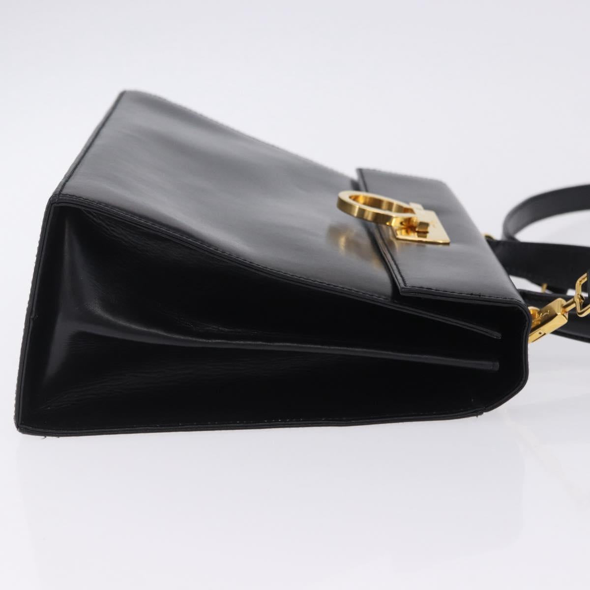 Salvatore Ferragamo Gancini Hand Bag Leather 2way Black Gold Auth 205092V