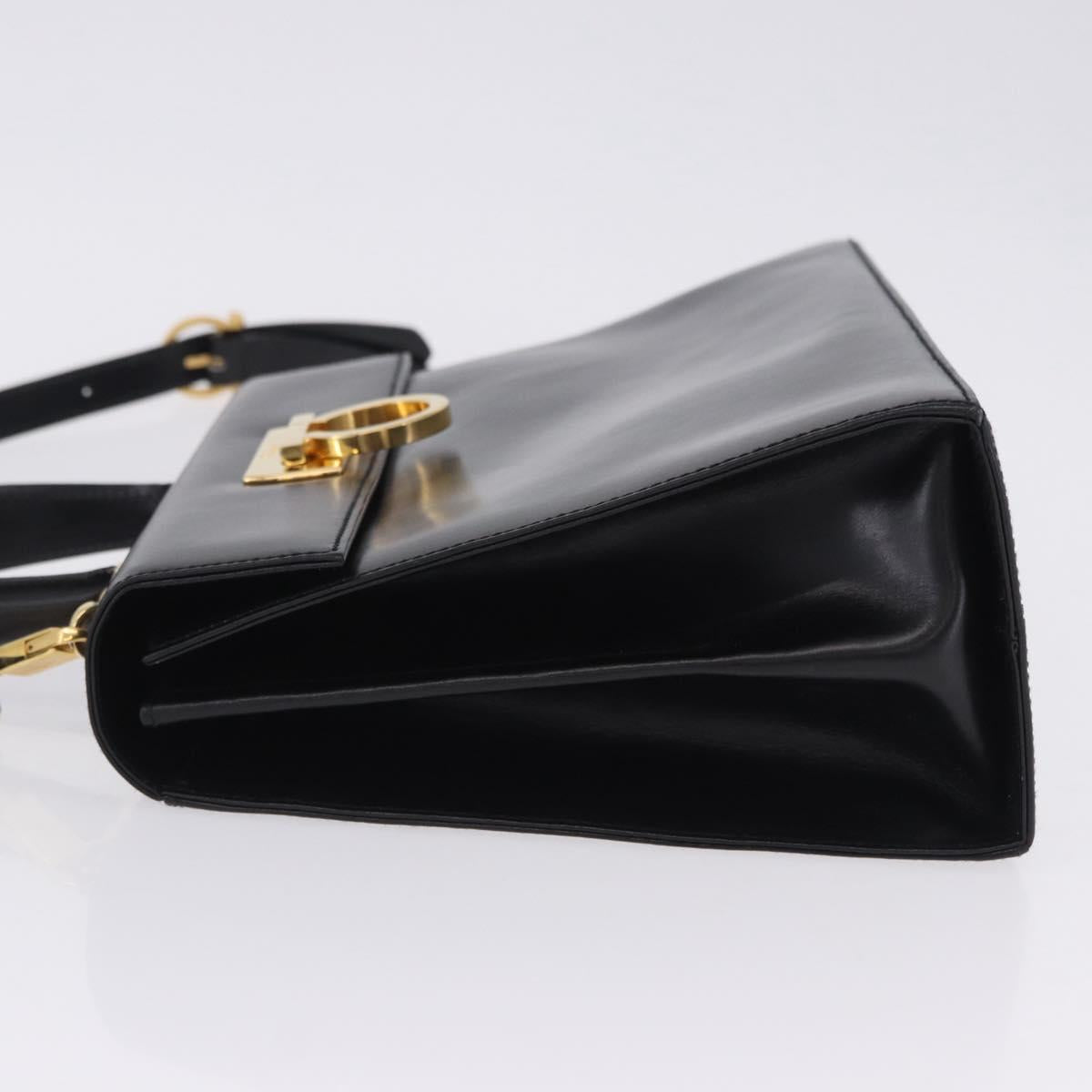 Salvatore Ferragamo Gancini Hand Bag Leather 2way Black Gold Auth 205092V