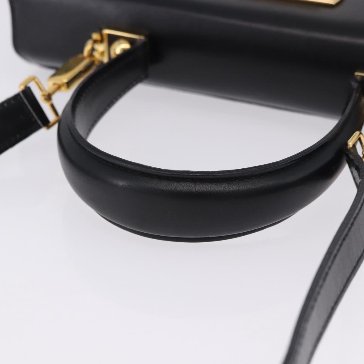 Salvatore Ferragamo Gancini Hand Bag Leather 2way Black Gold Auth 205092V