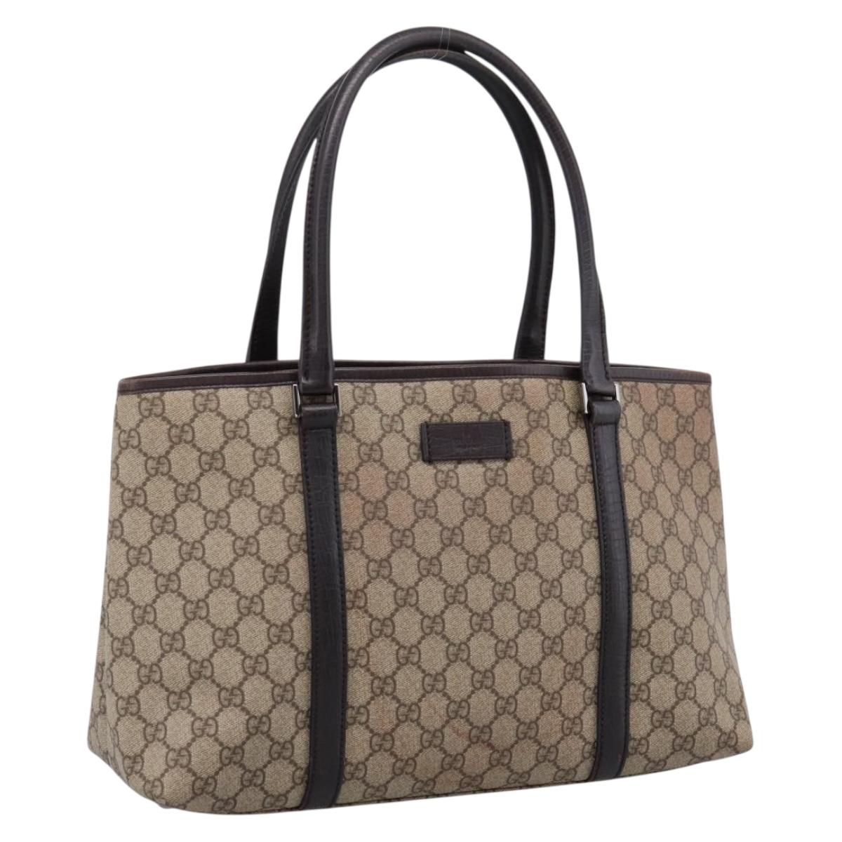 GUCCI GG Supreme Tote Bag PVC Beige Silver 114595 Auth 205096
