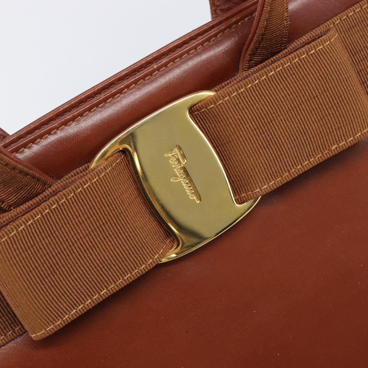 Salvatore Ferragamo Vala Hand Bag Leather Brown Gold Auth 205097