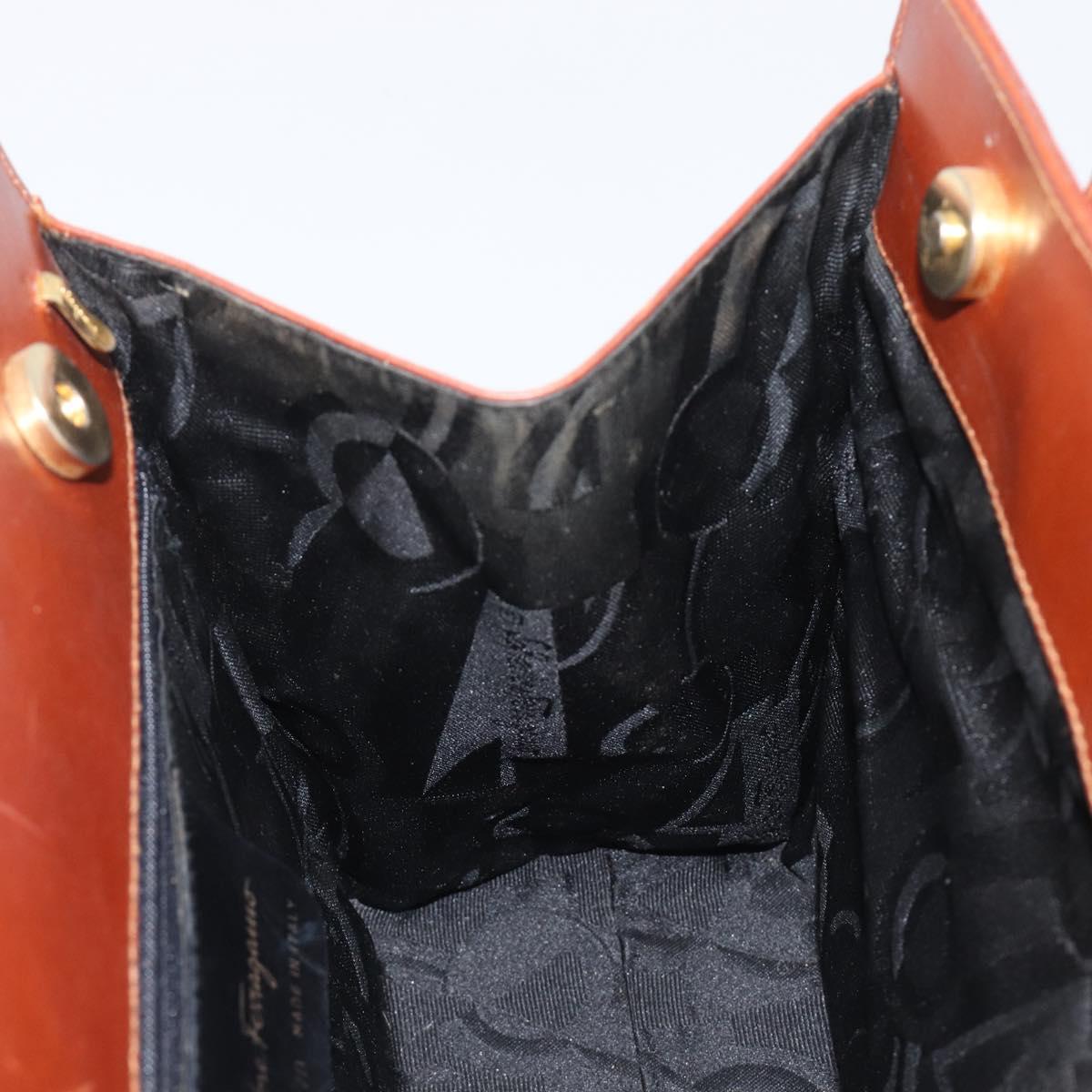 Salvatore Ferragamo Vala Hand Bag Leather Brown Gold Auth 205097