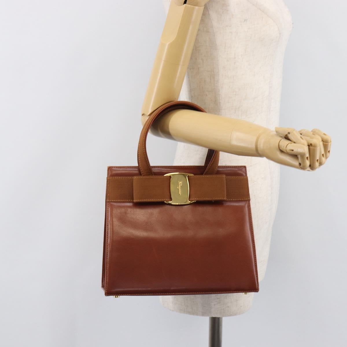Salvatore Ferragamo Vala Hand Bag Leather Brown Gold Auth 205097