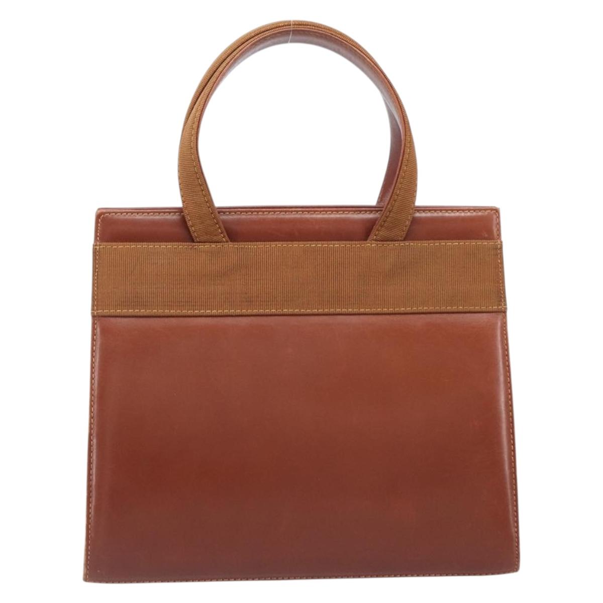 Salvatore Ferragamo Vala Hand Bag Leather Brown Gold Auth 205097