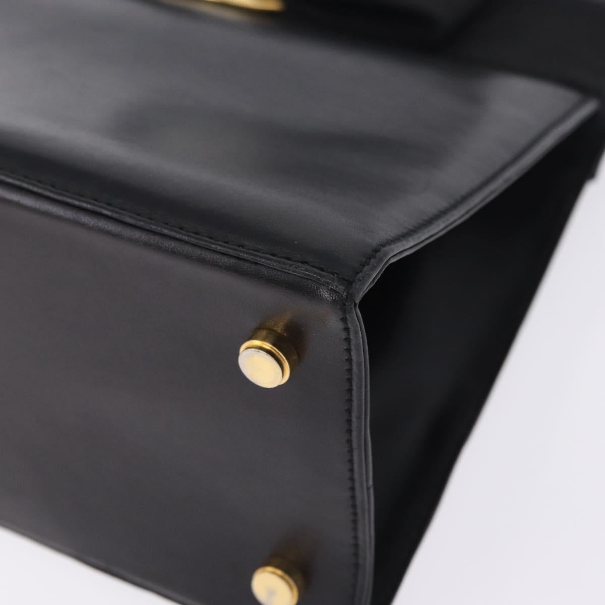 Salvatore Ferragamo Vala Hand Bag Leather Black Gold Auth 205098