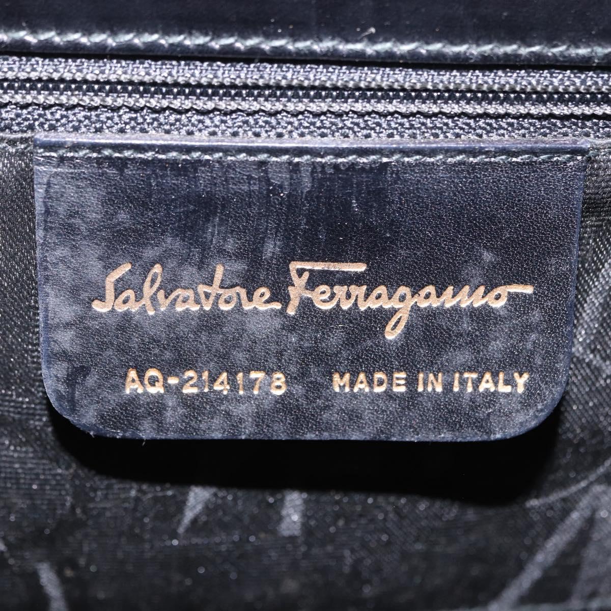 Salvatore Ferragamo Vala Hand Bag Leather Black Gold Auth 205098