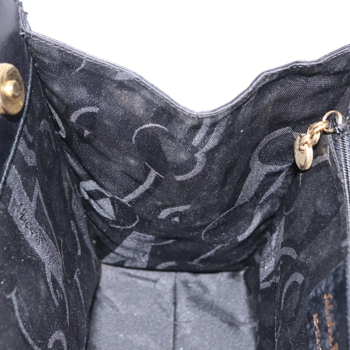 Salvatore Ferragamo Vala Hand Bag Leather Black Gold Auth 205098