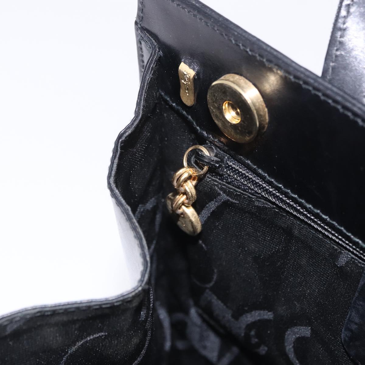 Salvatore Ferragamo Vala Hand Bag Leather Black Gold Auth 205098