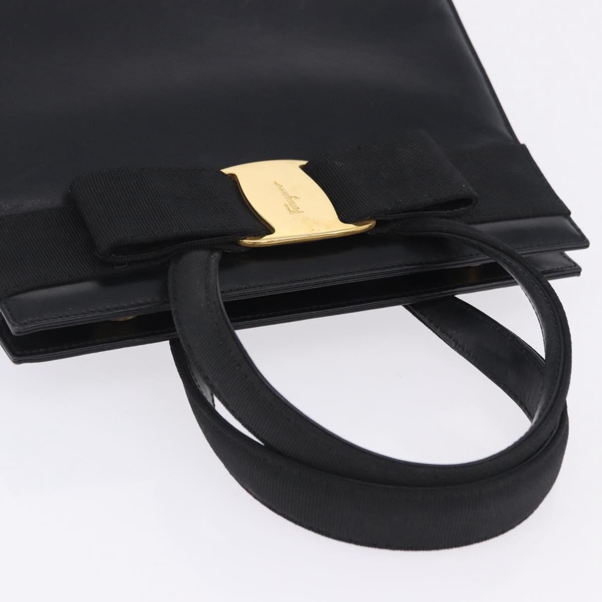 Salvatore Ferragamo Vala Hand Bag Leather Black Gold Auth 205098