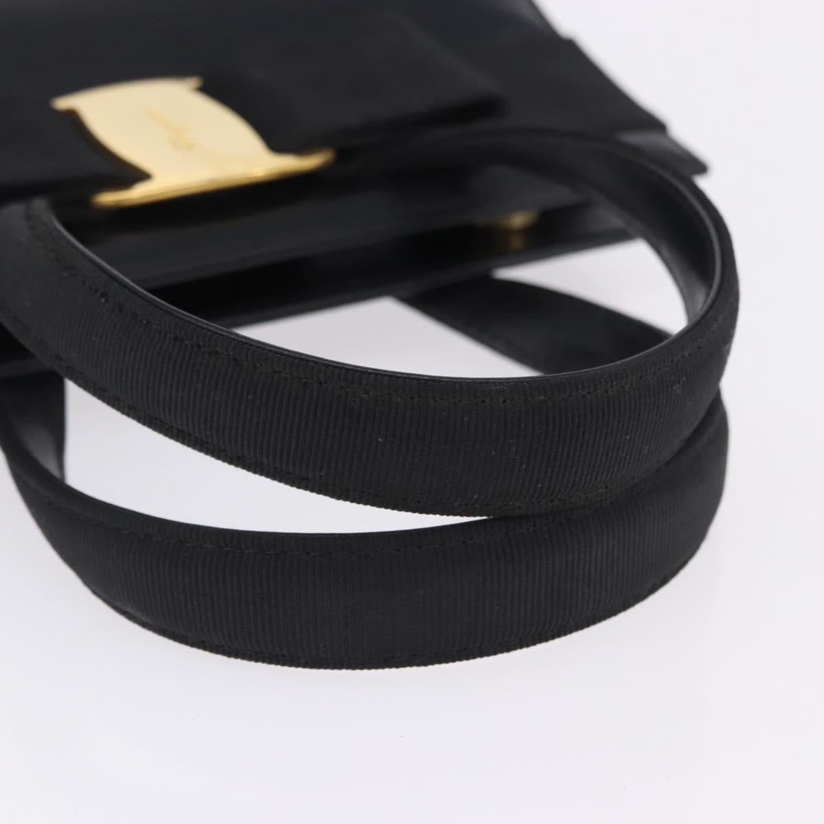 Salvatore Ferragamo Vala Hand Bag Leather Black Gold Auth 205098