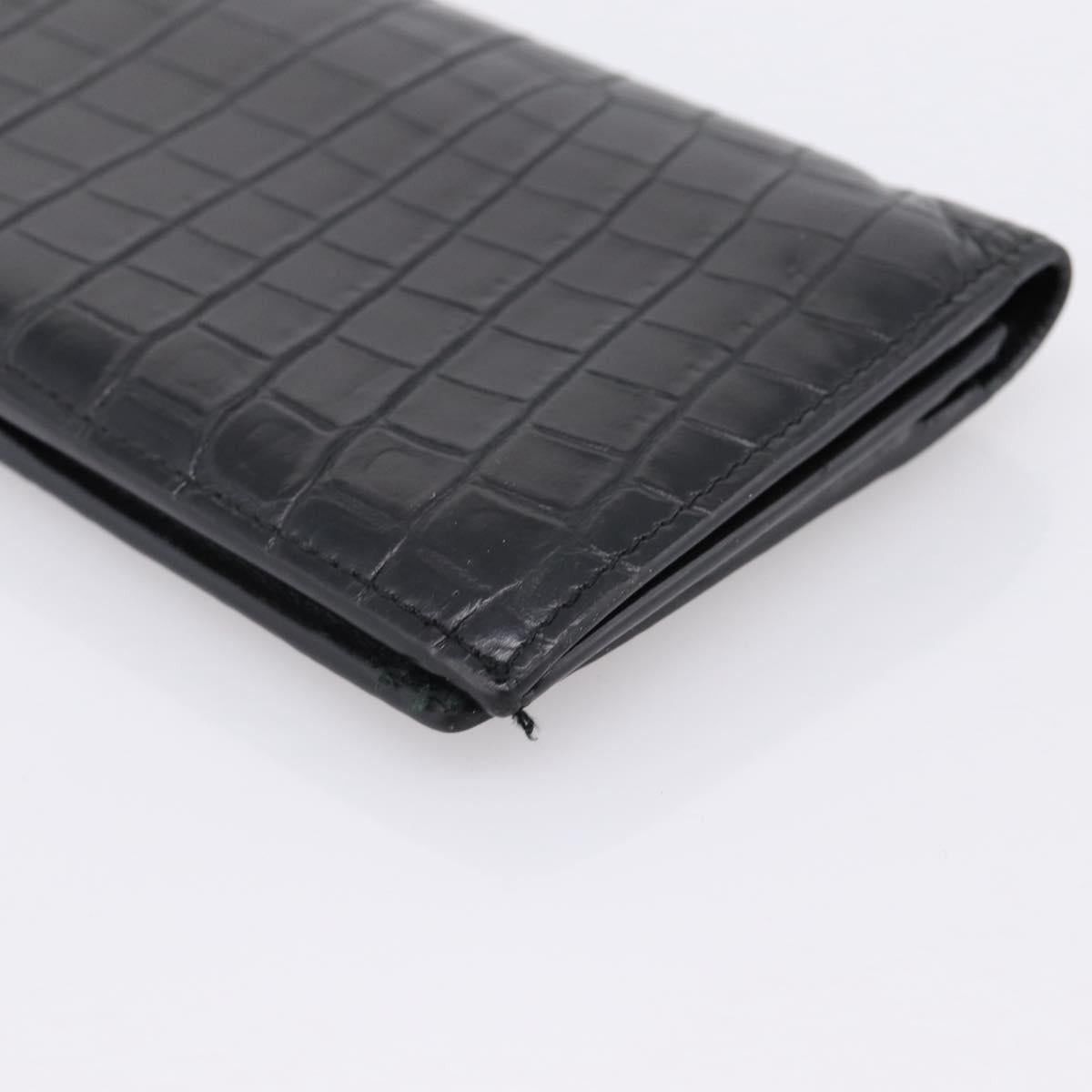 SAINT LAURENT Long Wallet Croco Embossed Black Gold Auth 205099A