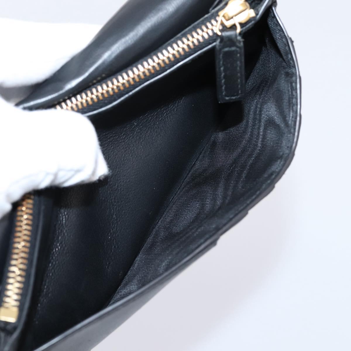 SAINT LAURENT Long Wallet Croco Embossed Black Gold Auth 205099A