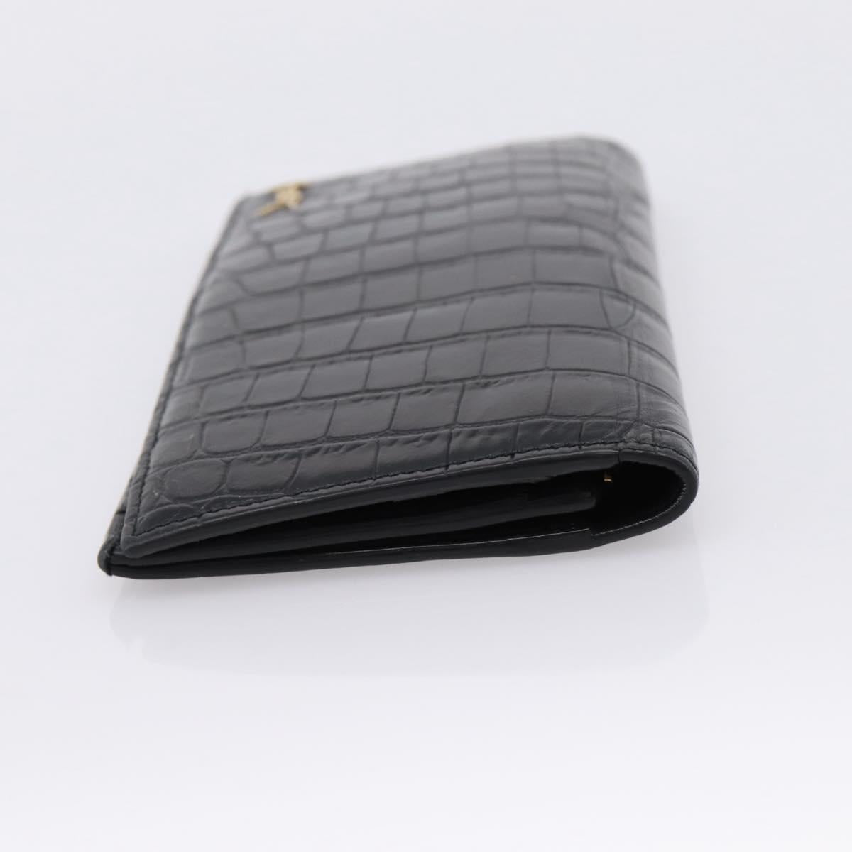 SAINT LAURENT Long Wallet Croco Embossed Black Gold Auth 205099A