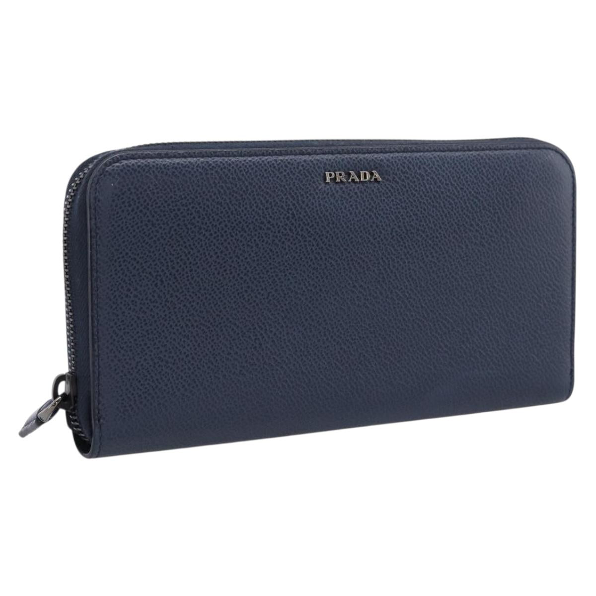 PRADA Long Wallet Leather Navy Silver Auth 205101V