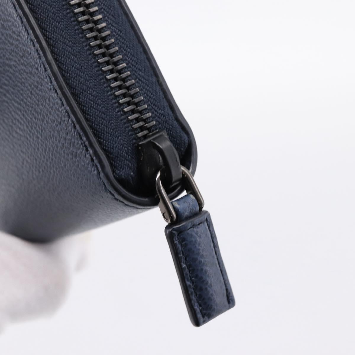 PRADA Long Wallet Leather Navy Silver Auth 205101V