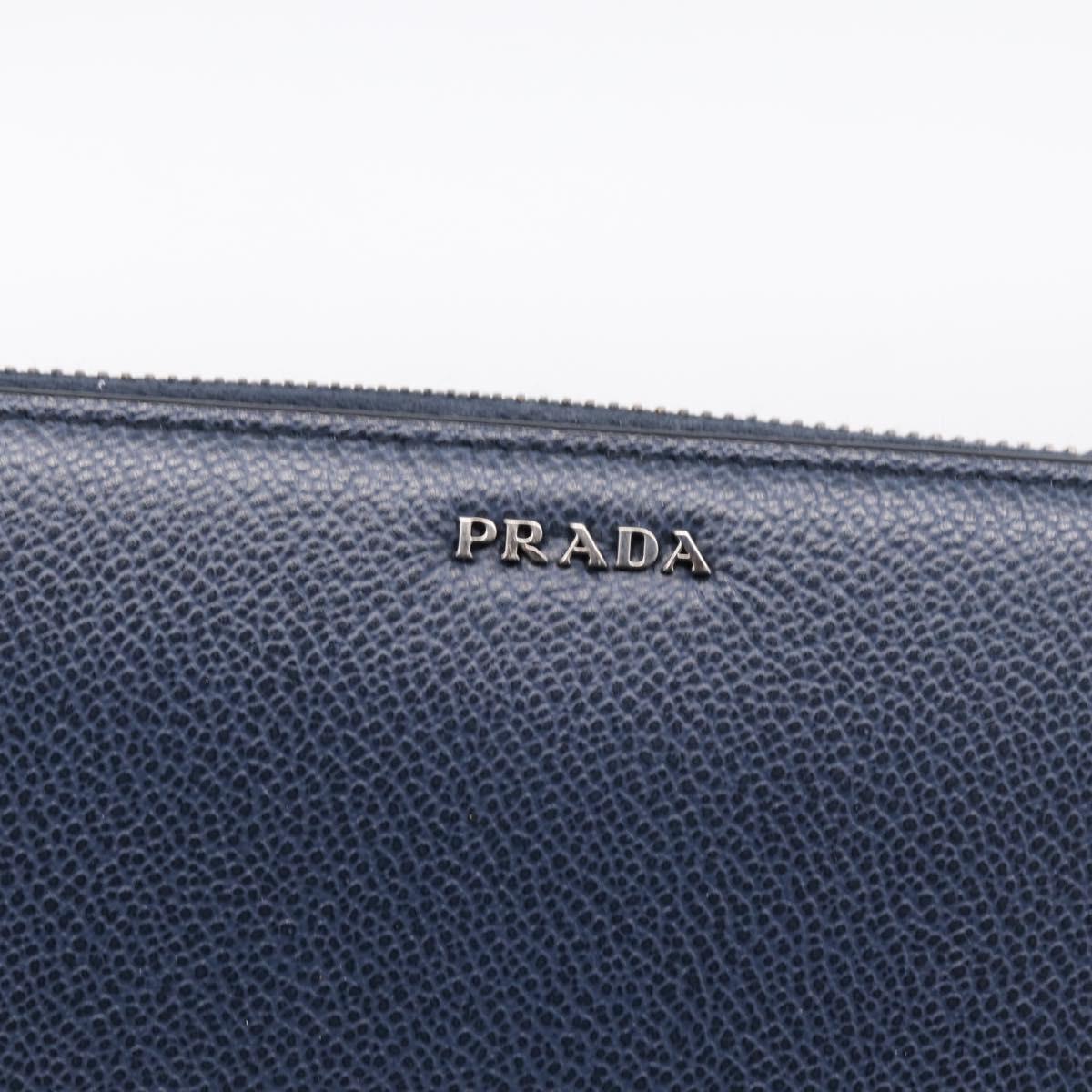 PRADA Long Wallet Leather Navy Silver Auth 205101V