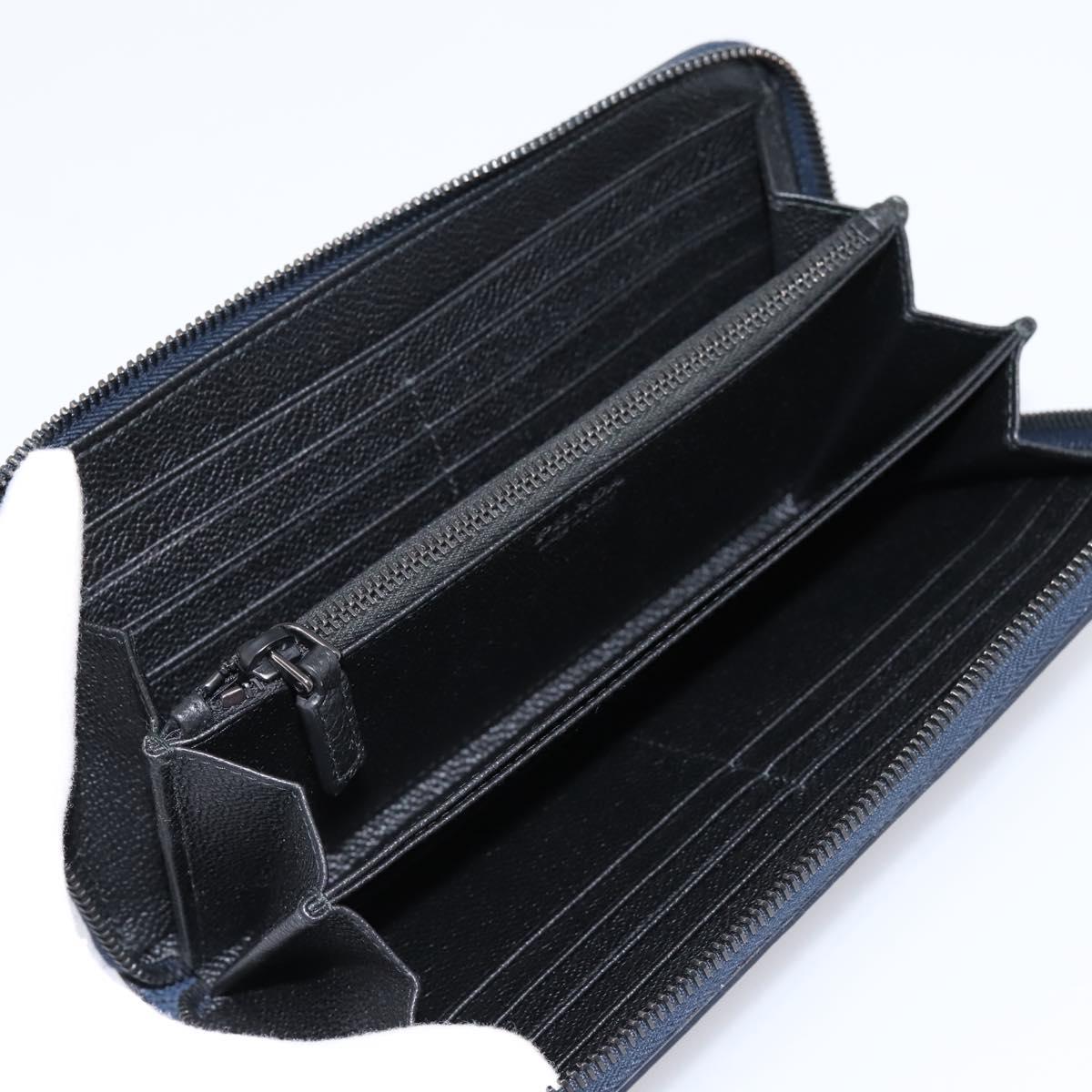 PRADA Long Wallet Leather Navy Silver Auth 205101V