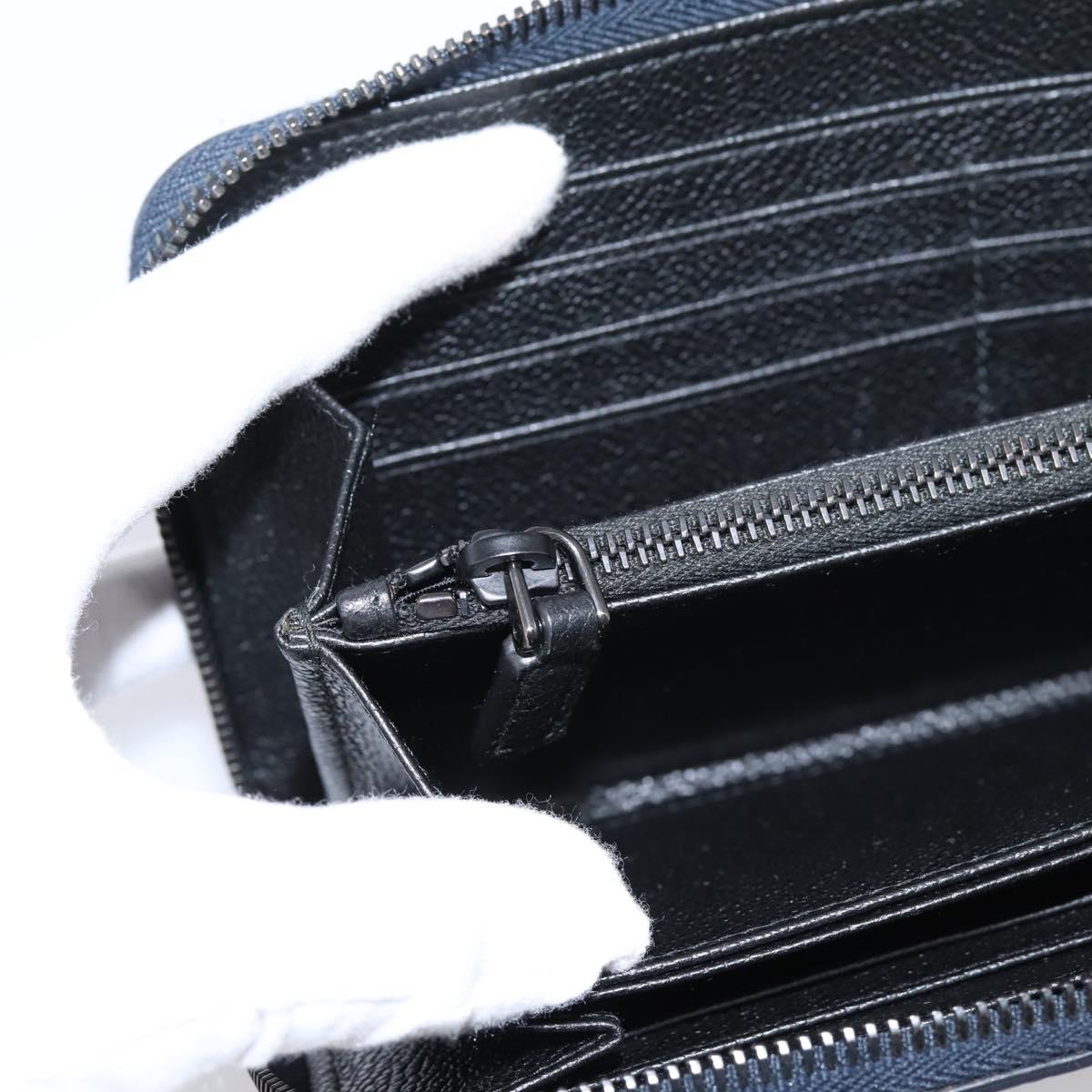 PRADA Long Wallet Leather Navy Silver Auth 205101V