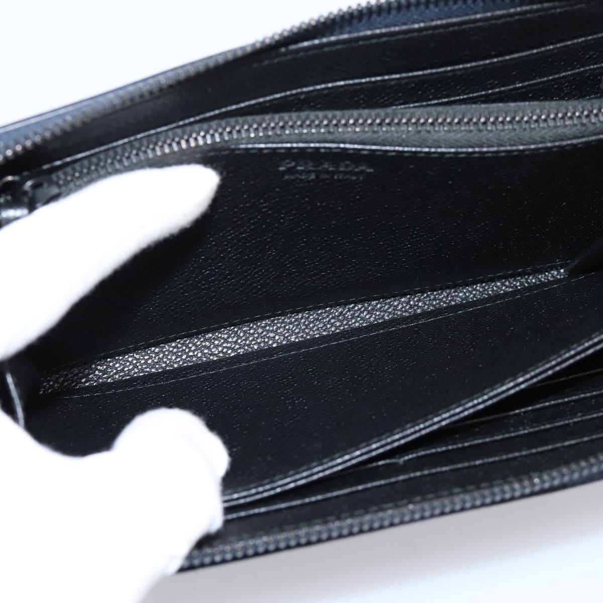 PRADA Long Wallet Leather Navy Silver Auth 205101V