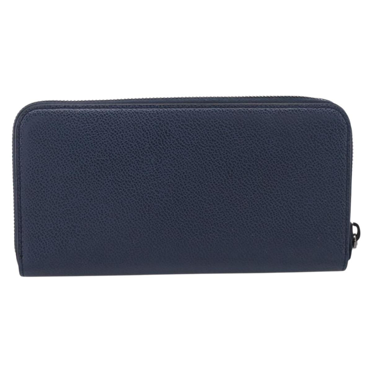 PRADA Long Wallet Leather Navy Silver Auth 205101V