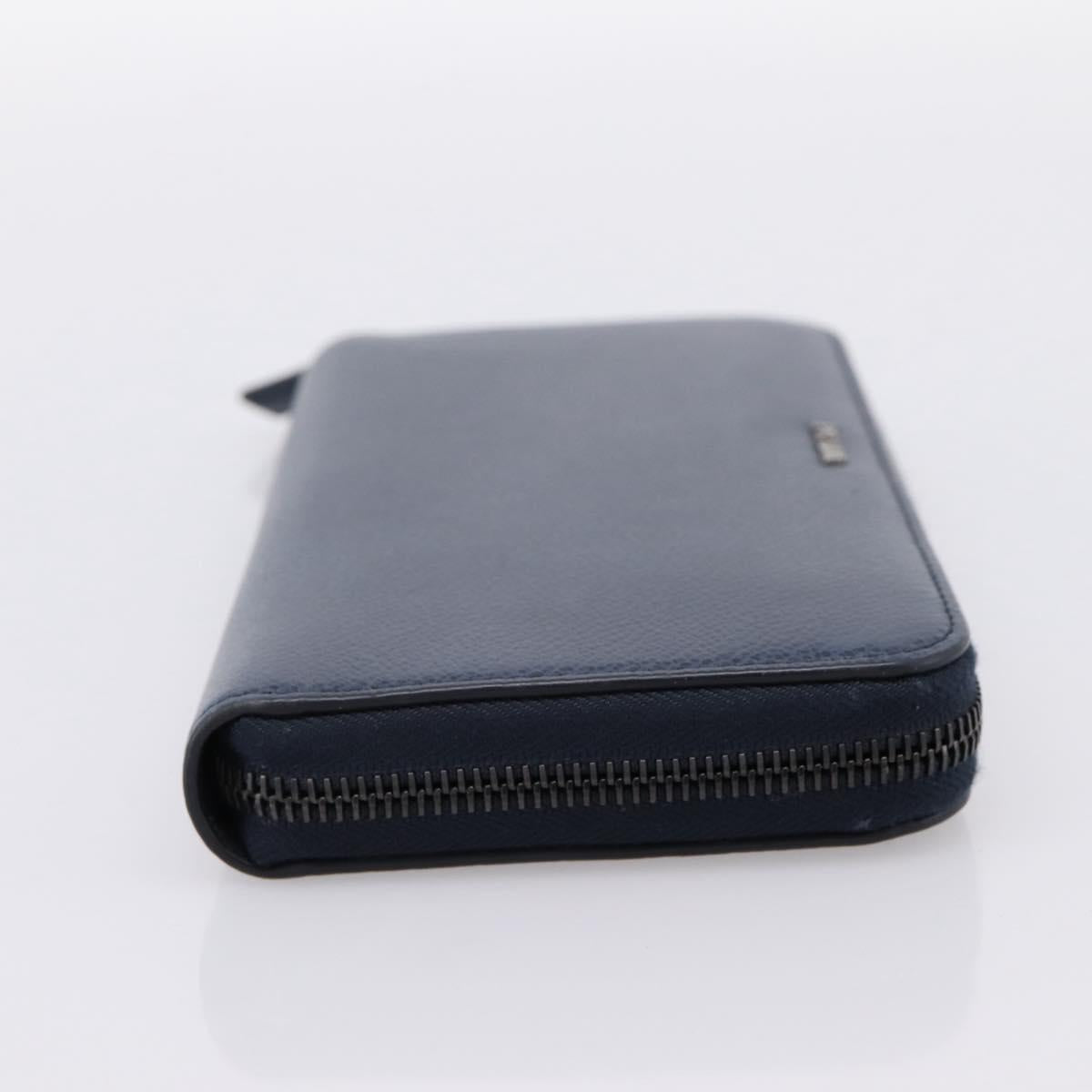 PRADA Long Wallet Leather Navy Silver Auth 205101V