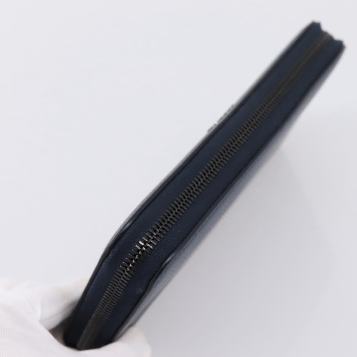 PRADA Long Wallet Leather Navy Silver Auth 205101V