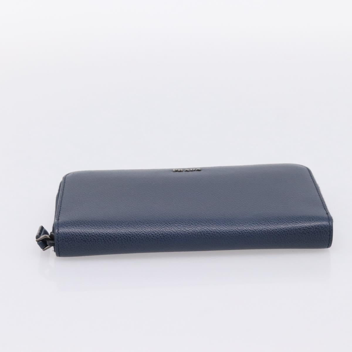 PRADA Long Wallet Leather Navy Silver Auth 205101V