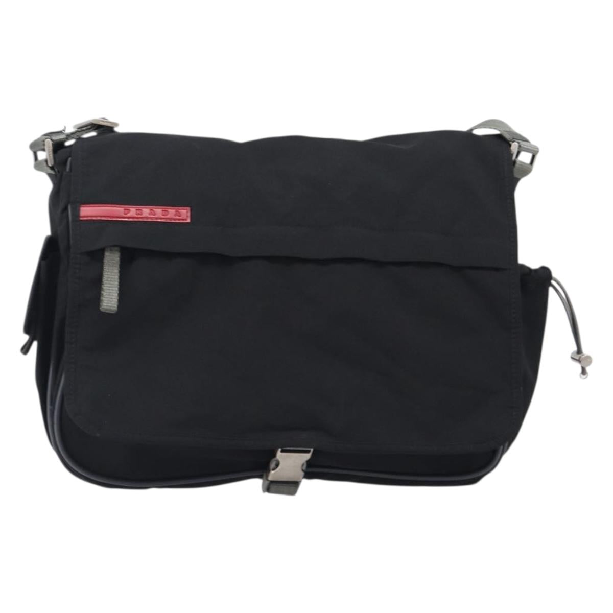 PRADA PRADA Sports Shoulder Bag Nylon Black Silver Auth 205102A