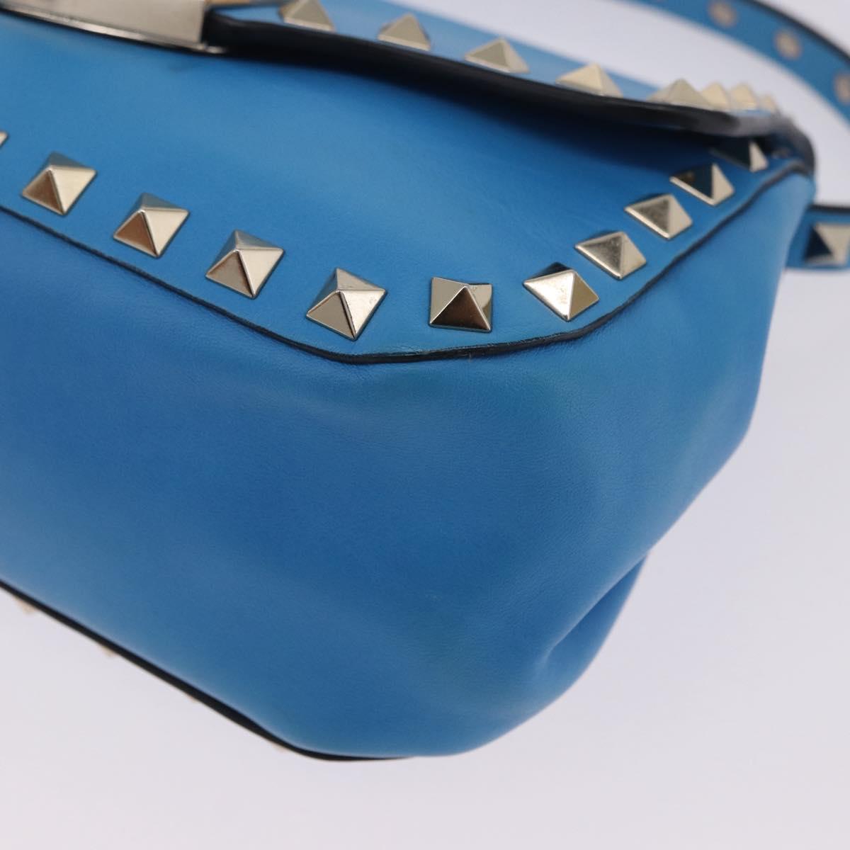 VALENTINO Studs Shoulder Bag Leather Blue Gold Auth 205104V
