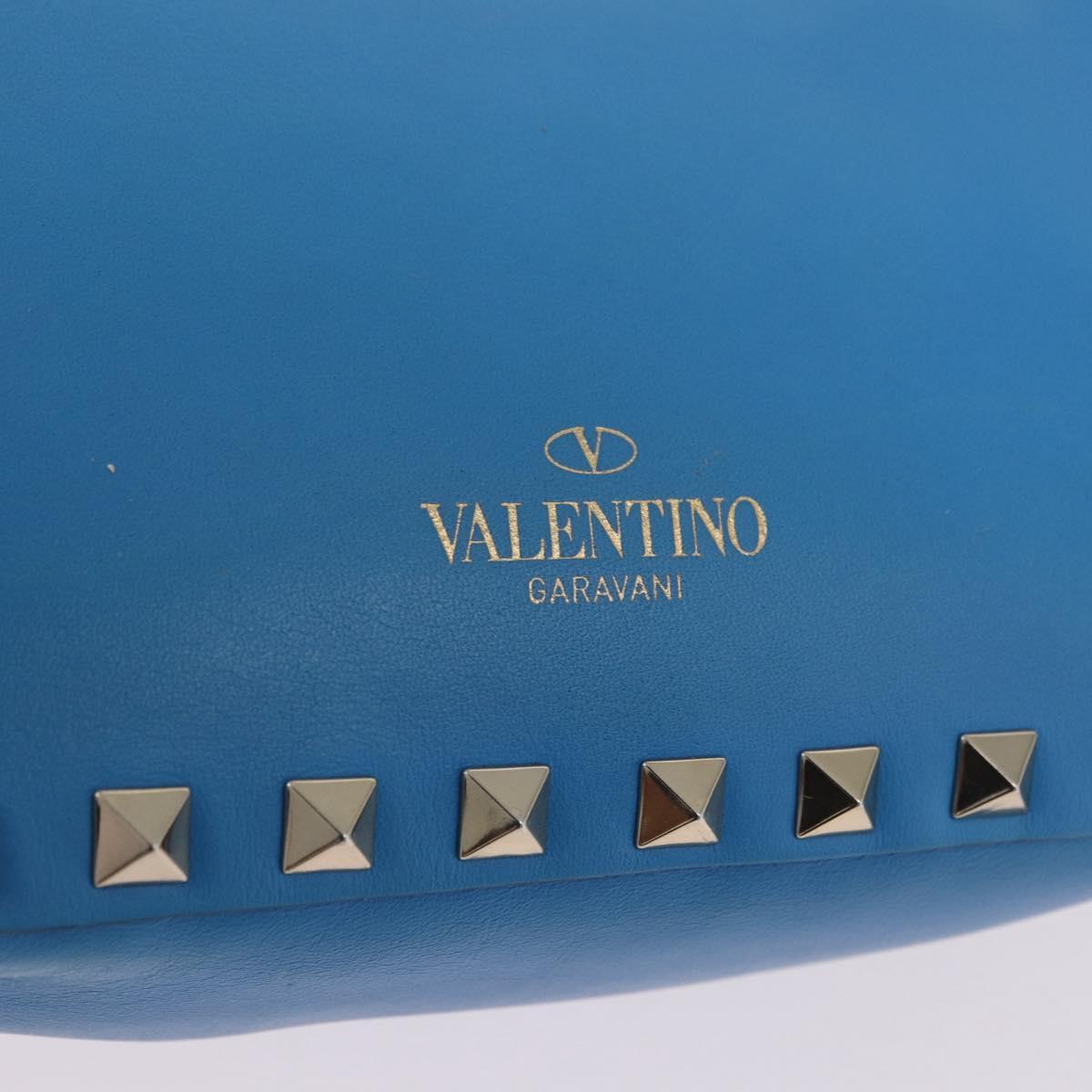 VALENTINO Studs Shoulder Bag Leather Blue Gold Auth 205104V