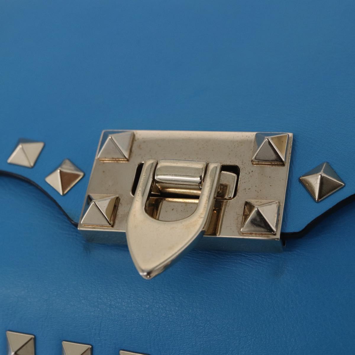 VALENTINO Studs Shoulder Bag Leather Blue Gold Auth 205104V