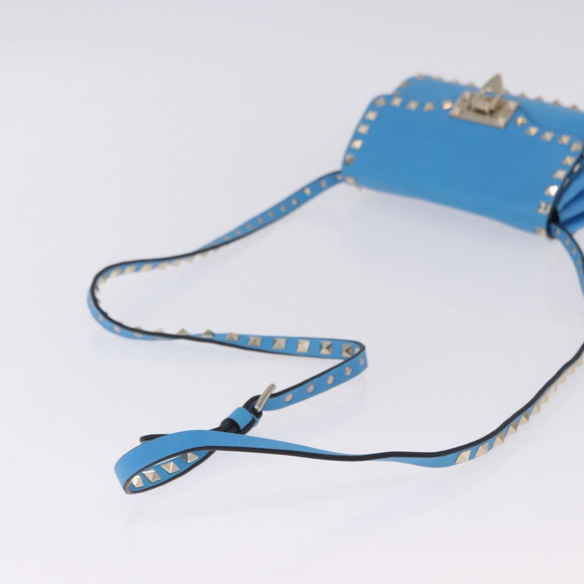 VALENTINO Studs Shoulder Bag Leather Blue Gold Auth 205104V