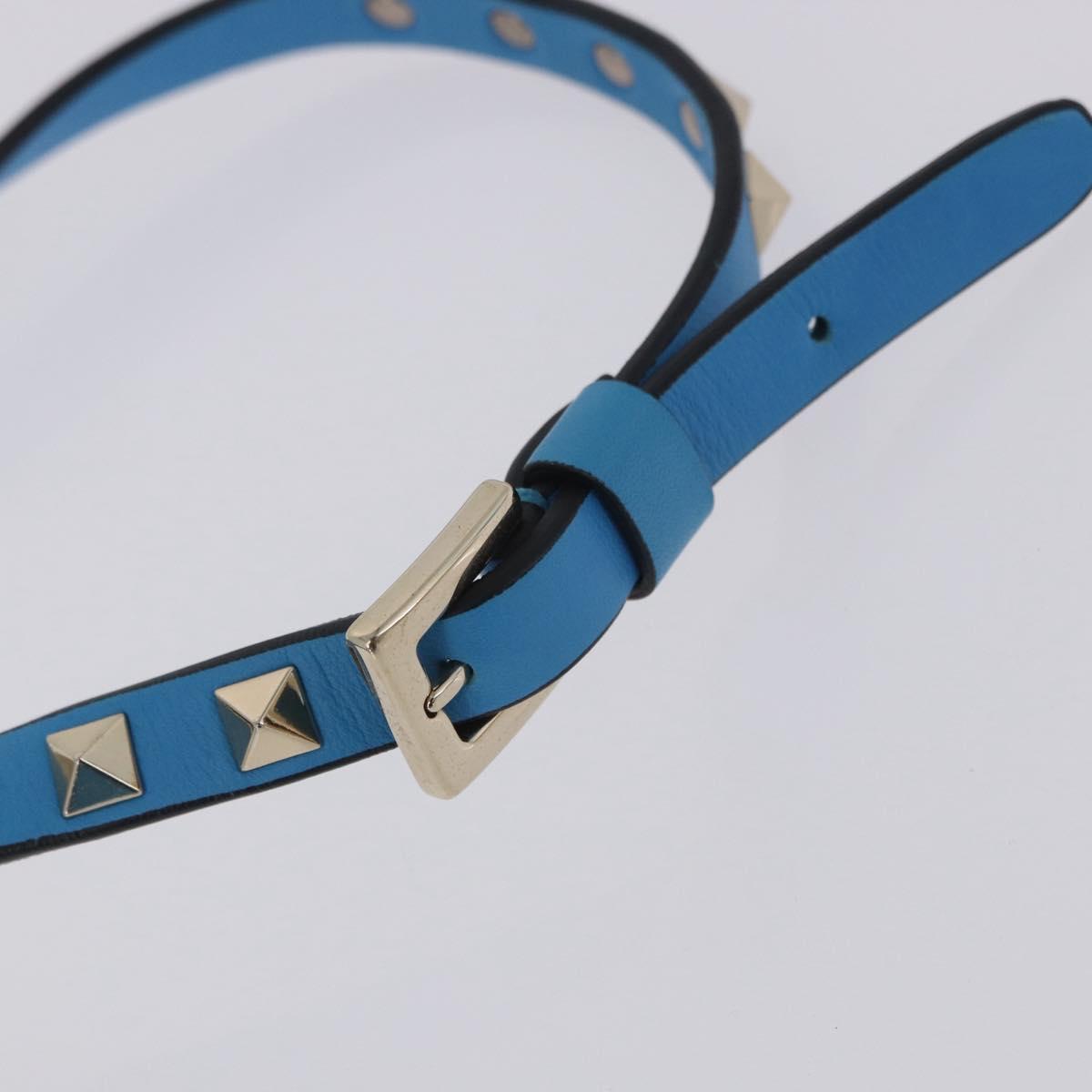 VALENTINO Studs Shoulder Bag Leather Blue Gold Auth 205104V