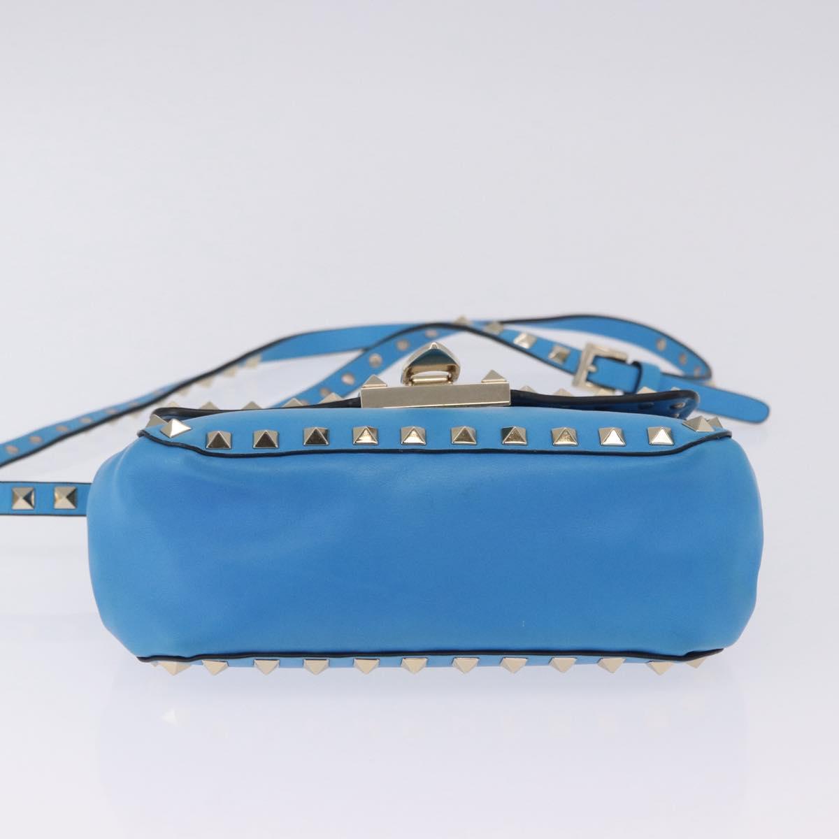VALENTINO Studs Shoulder Bag Leather Blue Gold Auth 205104V