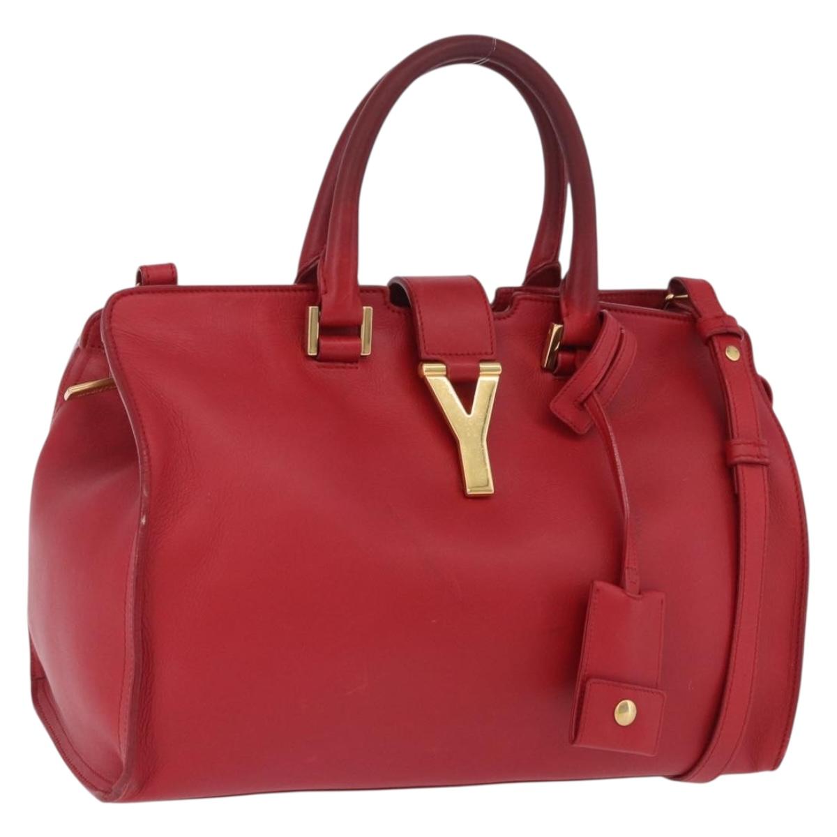 SAINT LAURENT Petit Cabas Hand Bag Leather 2way Red Gold Auth 205115A