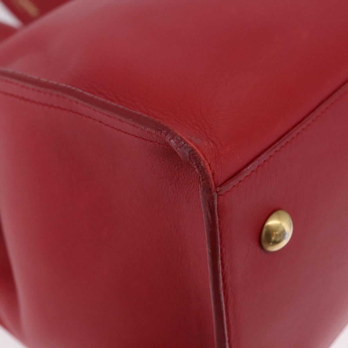SAINT LAURENT Petit Cabas Hand Bag Leather 2way Red Gold Auth 205115A