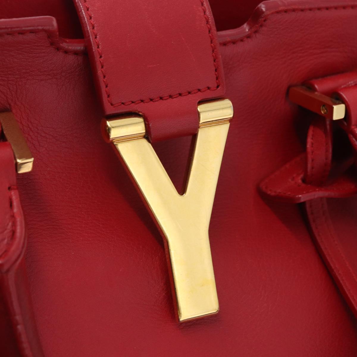 SAINT LAURENT Petit Cabas Hand Bag Leather 2way Red Gold Auth 205115A
