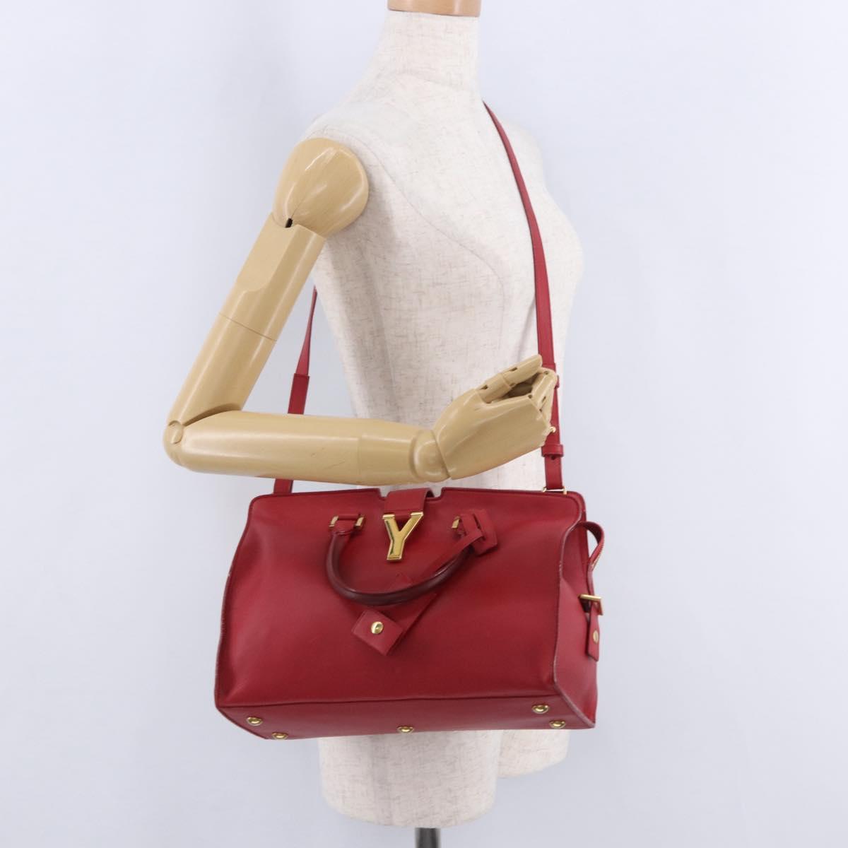 SAINT LAURENT Petit Cabas Hand Bag Leather 2way Red Gold Auth 205115A