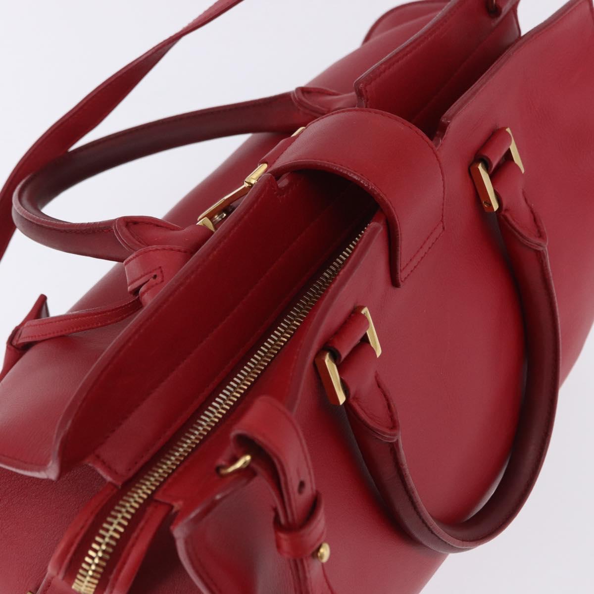 SAINT LAURENT Petit Cabas Hand Bag Leather 2way Red Gold Auth 205115A