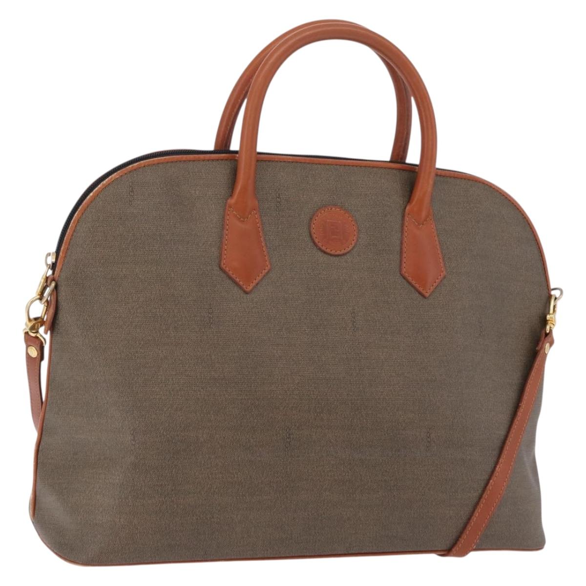FENDI Hand Bag PVC Canvas 2way Green Gold Auth 205117