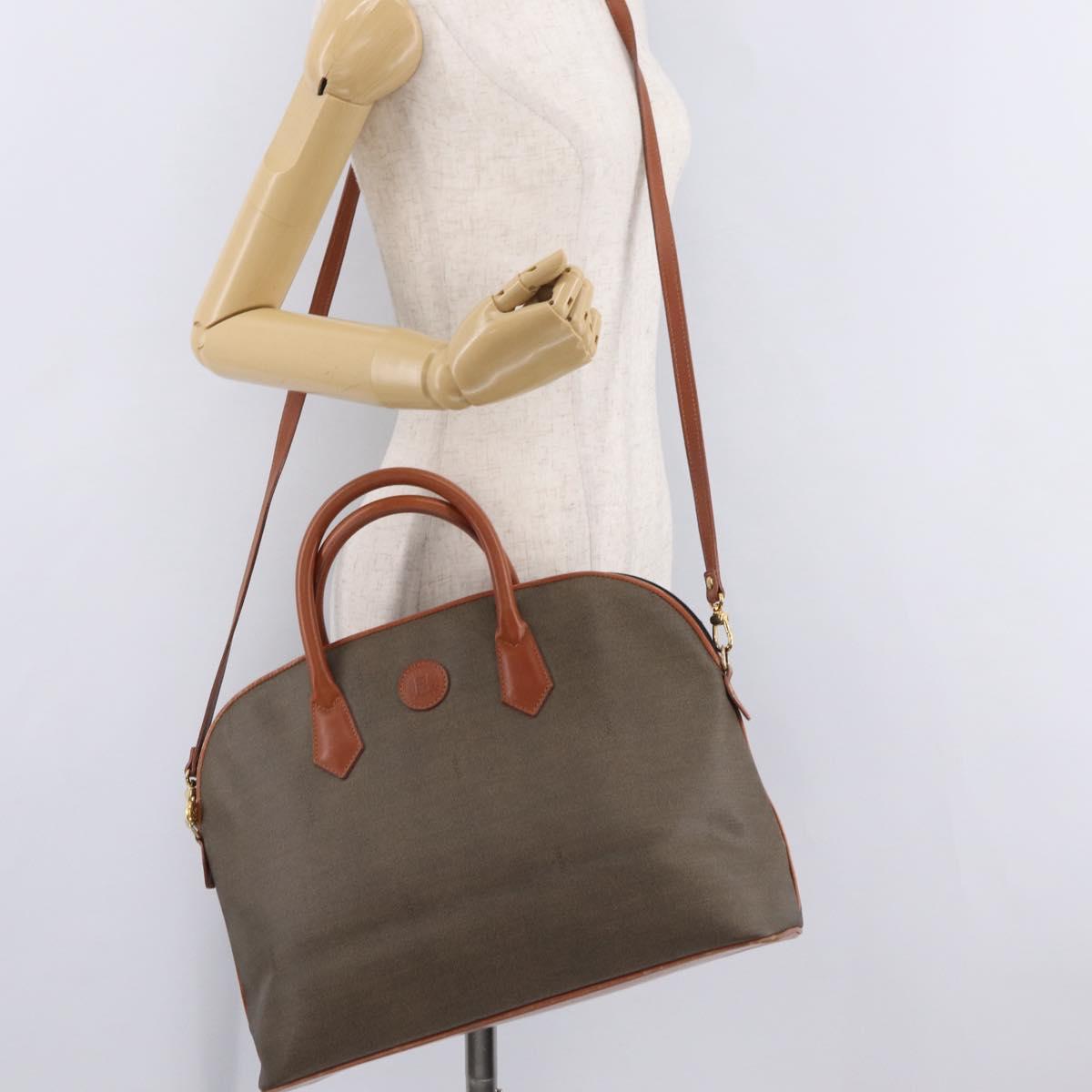 FENDI Hand Bag PVC Canvas 2way Green Gold Auth 205117