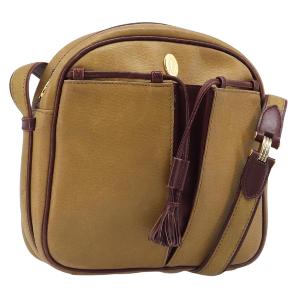 CARTIER Must Line Shoulder Bag Leather Beige Gold Auth 205118