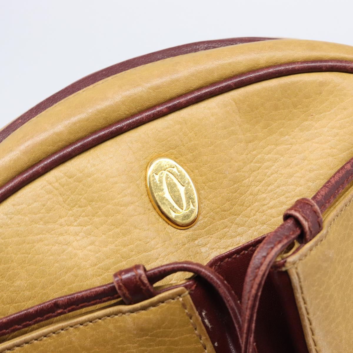 CARTIER Must Line Shoulder Bag Leather Beige Gold Auth 205118