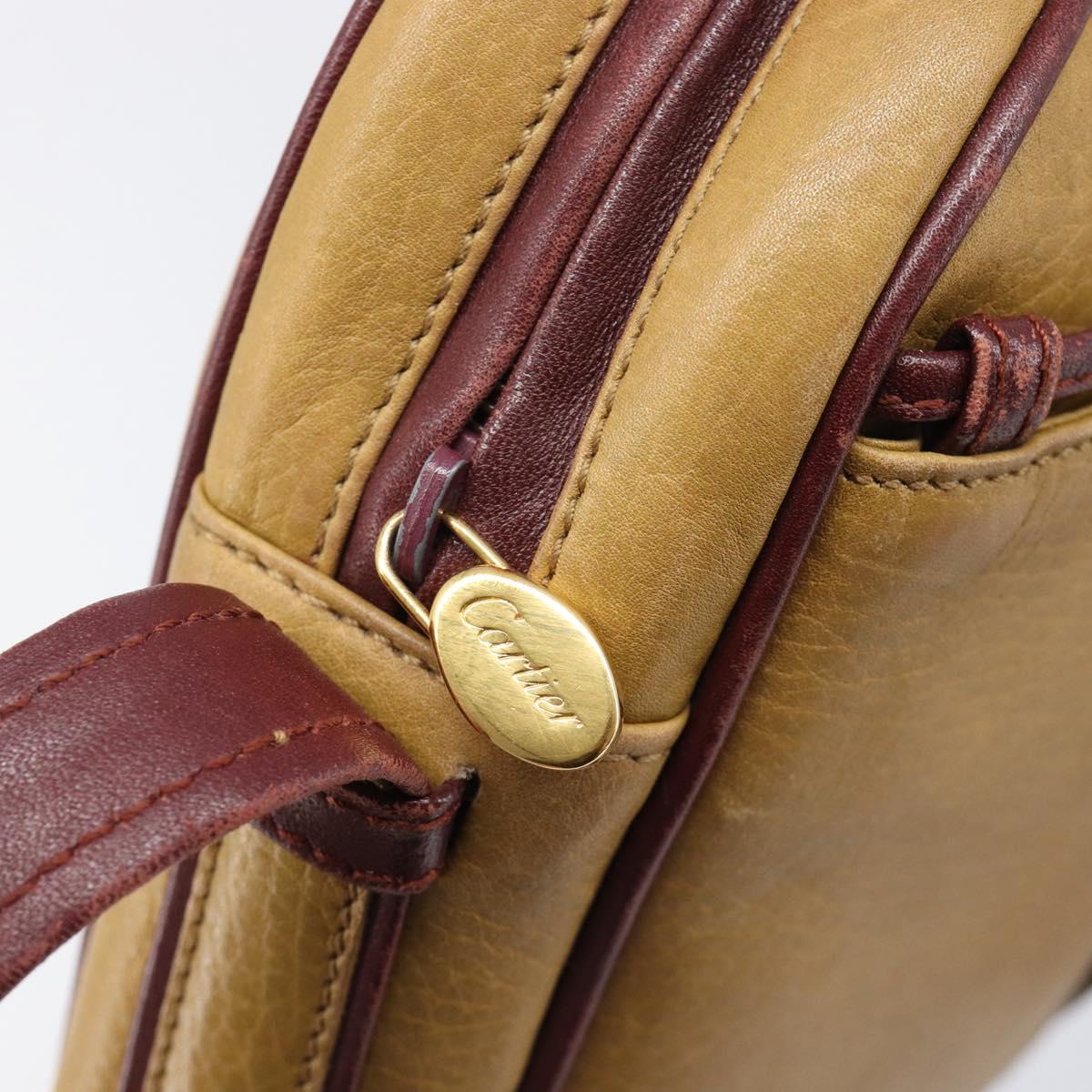 CARTIER Must Line Shoulder Bag Leather Beige Gold Auth 205118