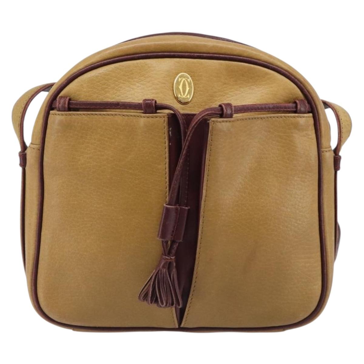 CARTIER Must Line Shoulder Bag Leather Beige Gold Auth 205118